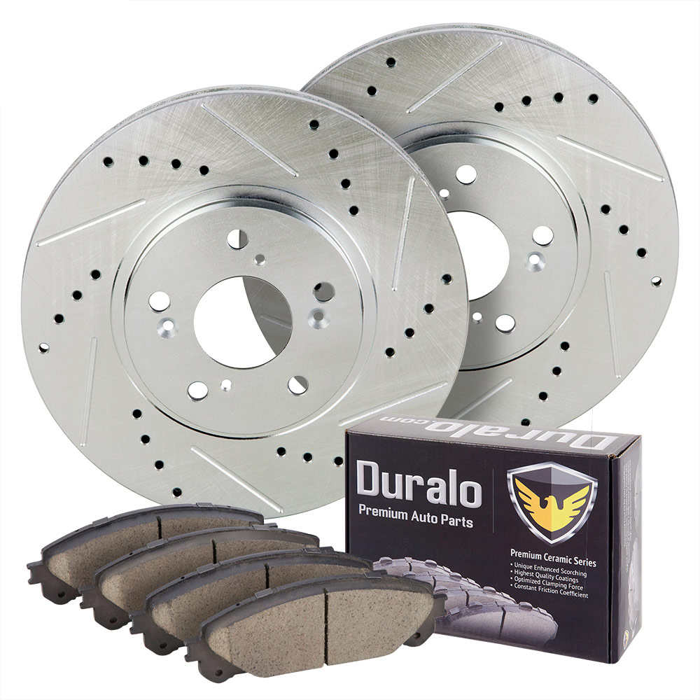 2014 Toyota Highlander Premium Duralo Drilled and Slotted Rotors and Ceramic Pads - Front