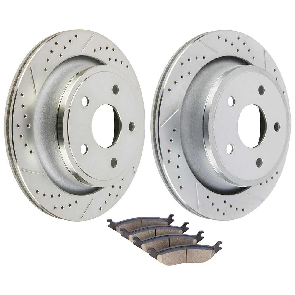 2002 Dodge Ram Trucks Premium Duralo Drilled and Slotted Rotors and Ceramic Pads - Rear
