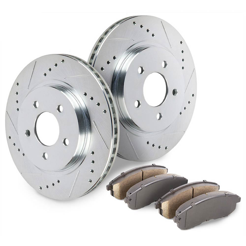 1999 Ford F Series Trucks Premium Duralo Drilled and Slotted Rotors and Ceramic Pads - Front